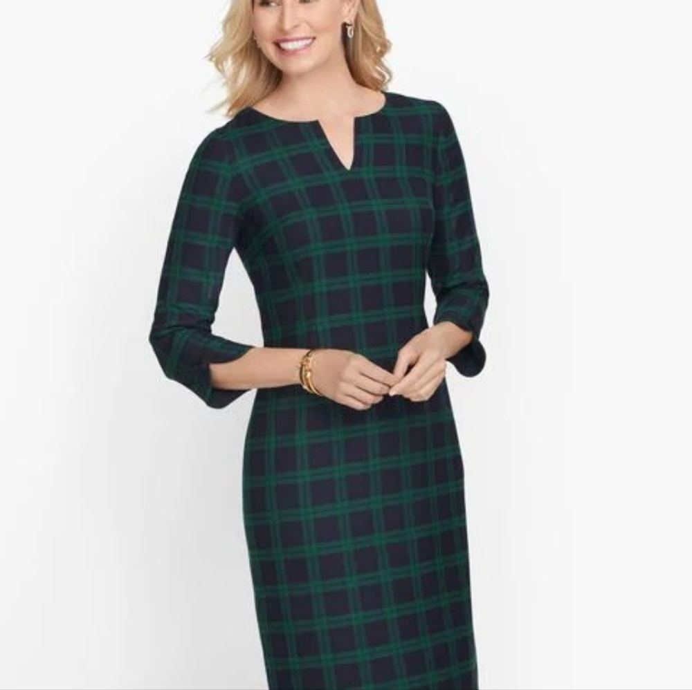 Talbots Tartan Plaid Size 8P Blue Green Wool Blend office Career
